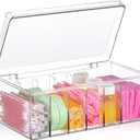 1 Pcs 8.5 x 4.9 x 3.5 Inch Large Capacity Acrylic Lash Extension Cart Organizers and Storage 6 Divided Eyelash Extension Supply Storage Box Clear Eyelash Cart with Lid Technician Lash Techs