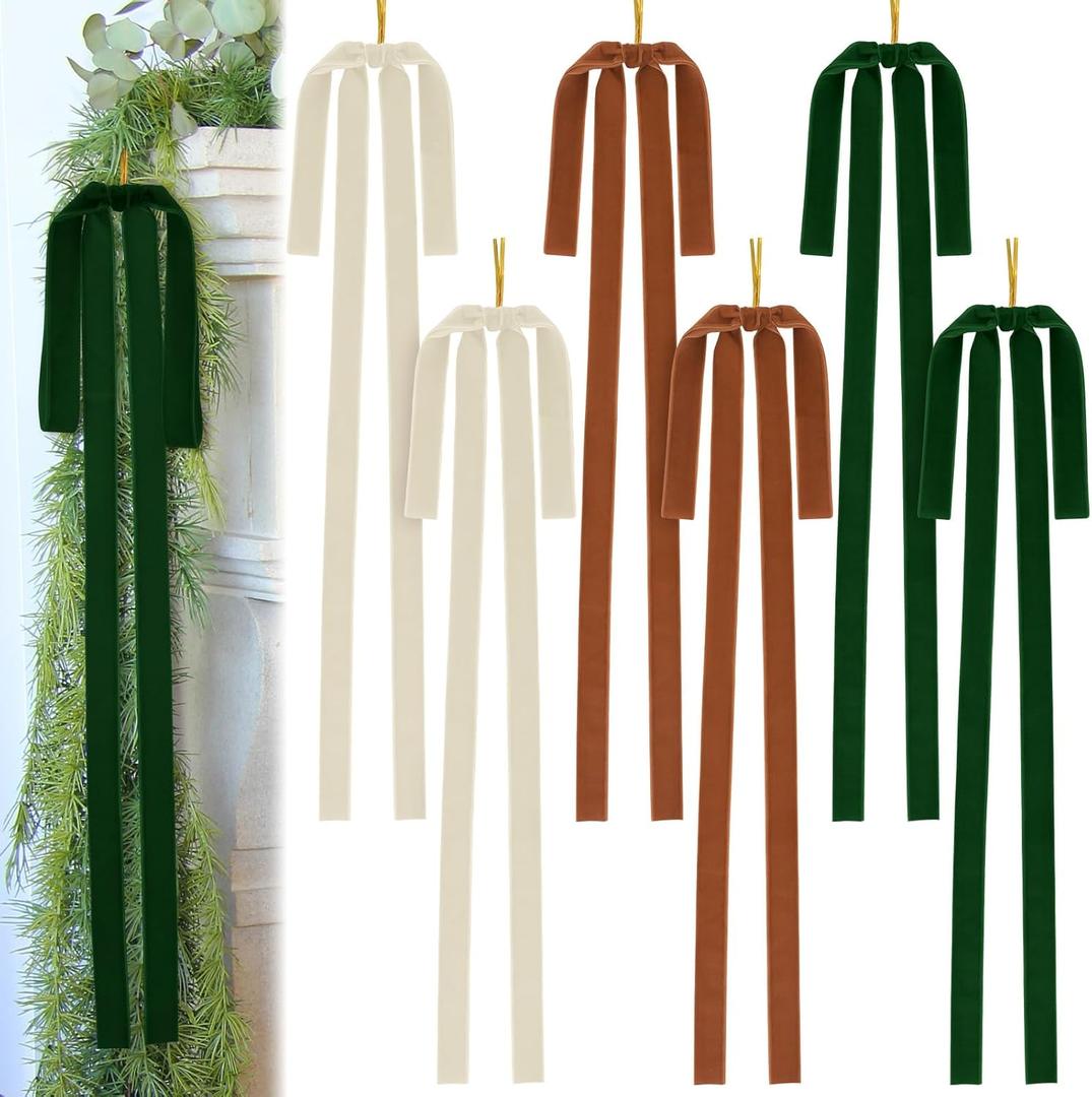 2 x Large Velvet Christmas Bow 23.6x15.7 Inch Vintage Christmas Tree Topper Bows Christmas Staircase Wreath Bows for Xmas Fireplace Decoration (6, Classic Color)