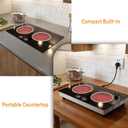 2 Burners Electric Cooktop 24 Inch, 1800W Knob Control Electric Stove Top Burner Hot Plate, 110V-120V Bulit-in & Countertop Ceramic Radiant Stove with Timer, Multi-Ring Control