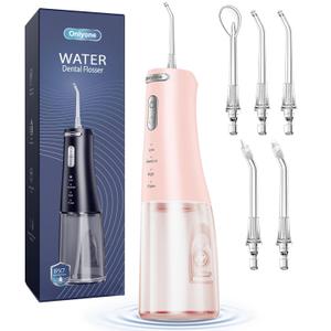 Onlyone Water Dental Flosser Pick for Teeth, 300ML Portable Oral Irrigator, Rechargeable Travel Irrigation Cleaner, Professional Electric Flossing Machine Birthday Gifts for Women,Mom,Girlfriend Pink