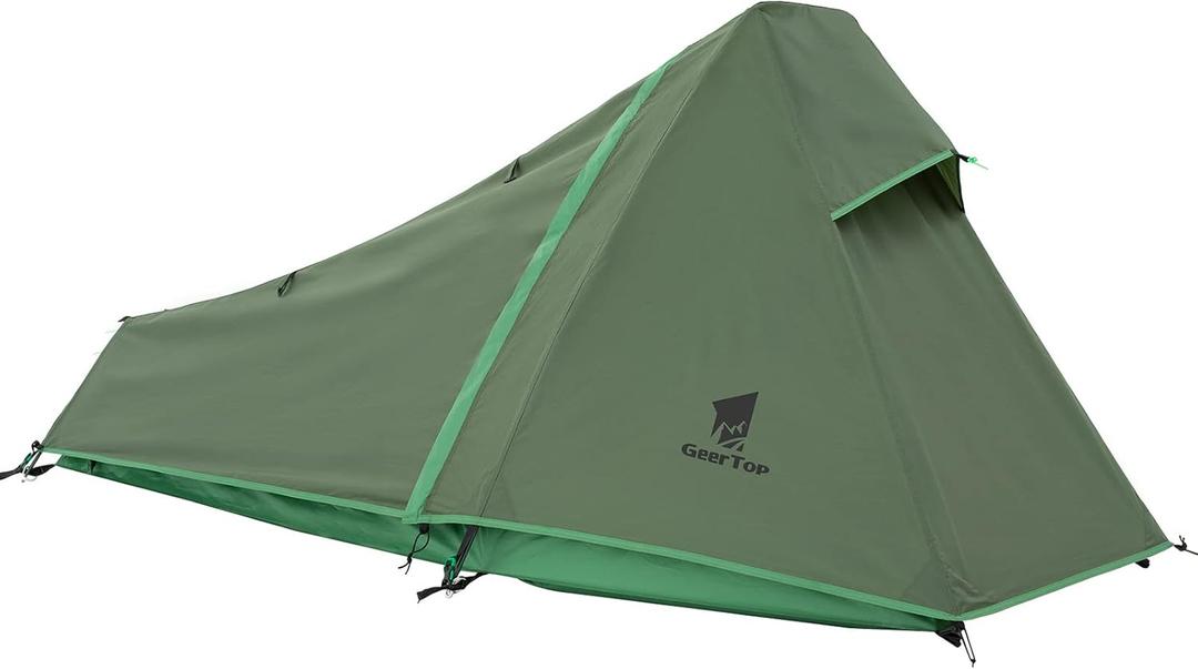 GEERTOP Ultralight Bivy Tent for 1 Person 3 Season Waterproof Single Person Backpacking Tent for Camping Hiking Backpack Travel Outdoor Survival Gear (Army Green)