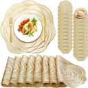 Sieral 24 Set 15 Inch Round Pressed Vinyl Placemats Hollow Out Rose Placemat Set Metallic Slip Resistant Place Mat Coaster Including Place Mats and Coasters for Wedding Dining Kitchen (Gold)