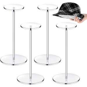 Chunful 4 Sets Acrylic Hat Stand Holder Wig Display Rack Clear Pedestal Stand Baseball Hat Rack Round Acrylic Risers for Tabletop Display Watch Jewelry(16 Inch)