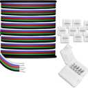 30m/100ft RGBW LED Extension Cable 22 Gauge 5Pin 12V DC Electrical Wire 5 Core 22AWG Wires with 10PCS Connectors for RGBW 3528 5050 Led Strip