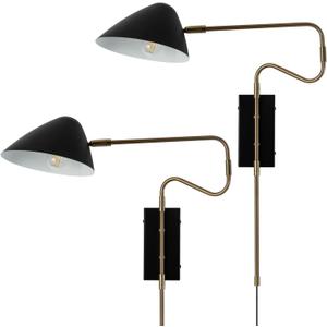 Modern Plug in Wall Sconces Set of 2, Black Swing Arm Wall Lights with ON/Off Switch Cord for Bedroom Living Room