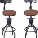 LOKKHAN Set of 2 Industrial Leather Bar Stools-Adjustable Swivel Metal Bar Stool-24-30 Tall Seat Height Counter Height to Bar Height-Kitchen Stool Dining Chair,Cafe Stools with with Backrest, 24.21"-30.12" H x 15.8" W x 15.8" D