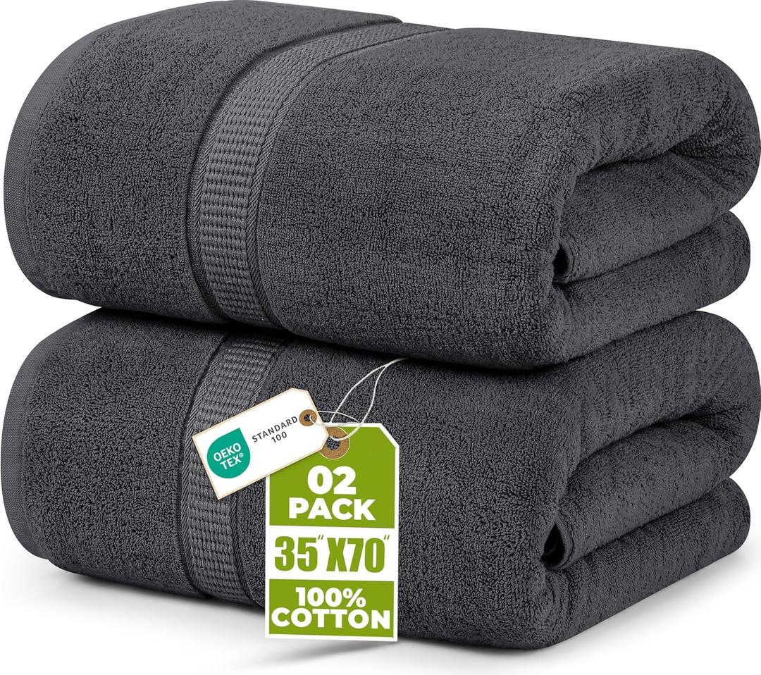 Utopia Towels Jumbo Bath Sheet 2 Piece, 600 GSM, 35 by 70 Inches, 100% Ring Spun Cotton, Absorbent and Quick Dry Extra Large Bath Towel, Grey