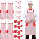 12 Pcs 1950s Adult Waiter Costume Kit, Red & White Striped Apron 2 Pocket, Chef Hat, Bow Tie, Unisex Adults, Chef Theme, Halloween, Carnival, Cosplay Costume Circus Party (Adult Size)