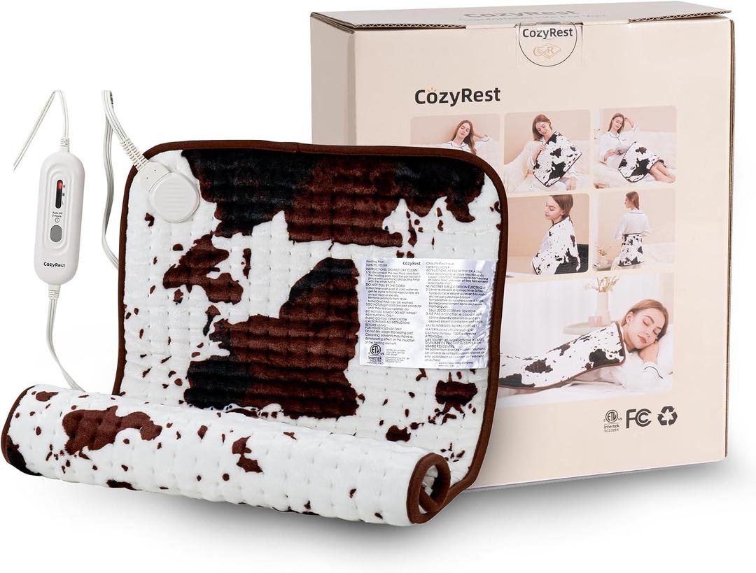 Cow Print Heating Pad 3317 inch, 3 Heat Levels Auto Shut Off, Fast Heating, Soft Electric Heating Pads for Back, Neck, Abdomen, Shoulder, Knee, Arms, Legs,Washable (Brown Highland Cow, XL)
