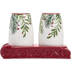 Bico Santa On The Way Salt and Pepper Shaker Set with Sleigh Holder  Hand-Painted Ceramic Holiday Shakers with Stand, Dishwasher Safe Christmas Table Dcor