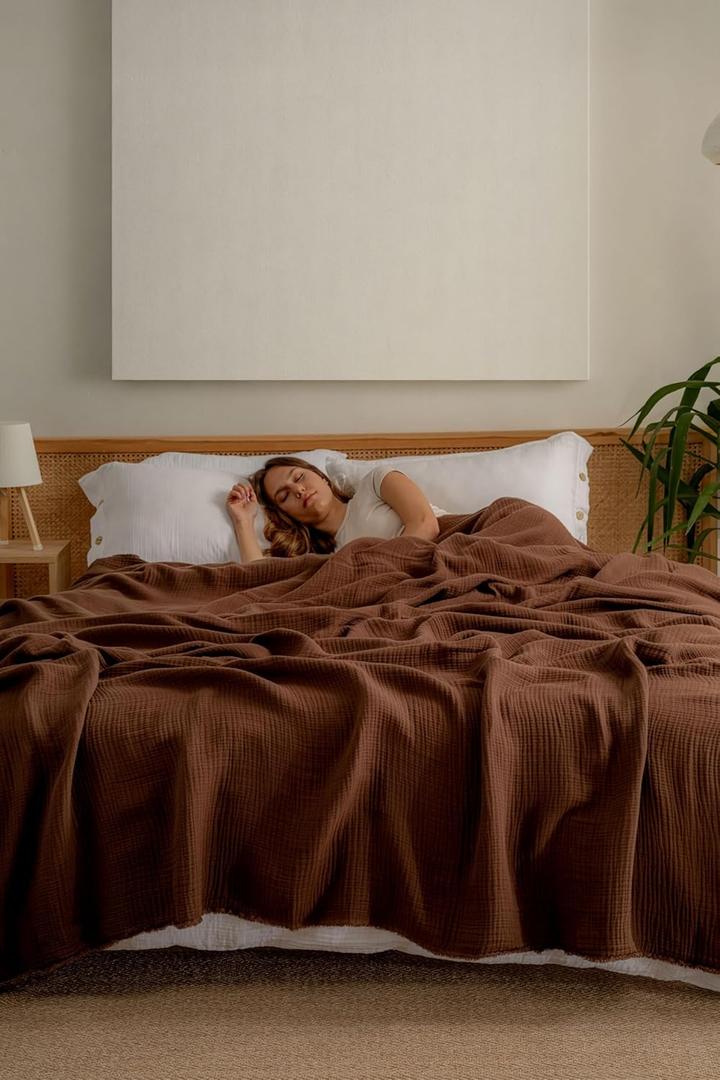 Muslin Blanket - Pure 100% Turkish Cotton Airy Soft Light Versatile Gauze Throw Blanket for Bed, Couch, Sofa (Dark Brown, California King Size (95" x 125" inch))