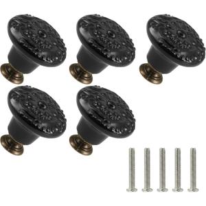 Black Ceramic Knobs 20 Pack Flower Drawer Pulls Vintage Cabinet Knobs - Antique Dresser Pulls with Screws for Closet Drawer Cupboard Cabinet and DIY Home Project