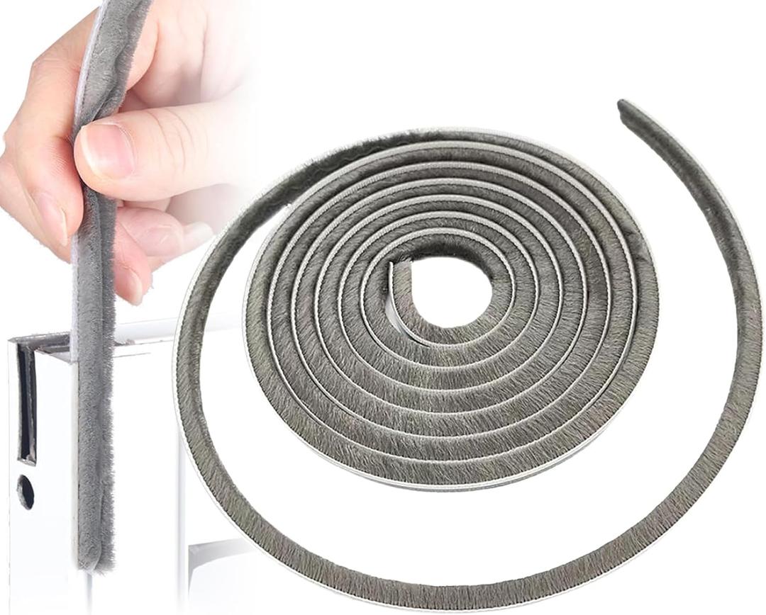 16 Ft (5m) 196 Inch Sliding sash Windows Doors Tape Pile Draught excluder Brush Seal Strip weatherstrip 5mm x 6mm (3/16 1/4 Inch, Gray)