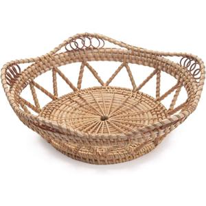 Woven Bread Baskets for Serving Rattan Tray for Fruit Food Kitchen Taptop Natural (10.6inch D x 3.5inch H)