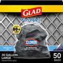Glad Large 30 Gallon Trash Bags, Clorox Mountain Air Heavy Duty Garbage Bags, Forceflex with Drawstring, 50 Count (Packaging May Vary)