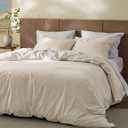 Bedsure Cotton Duvet Cover King - Luxury Slub Weave 100% Cotton Duvet Cover Set, PureWoven Bedding Set with a Linen Like Textured, Easy Change, Ivory, 104" x 90"