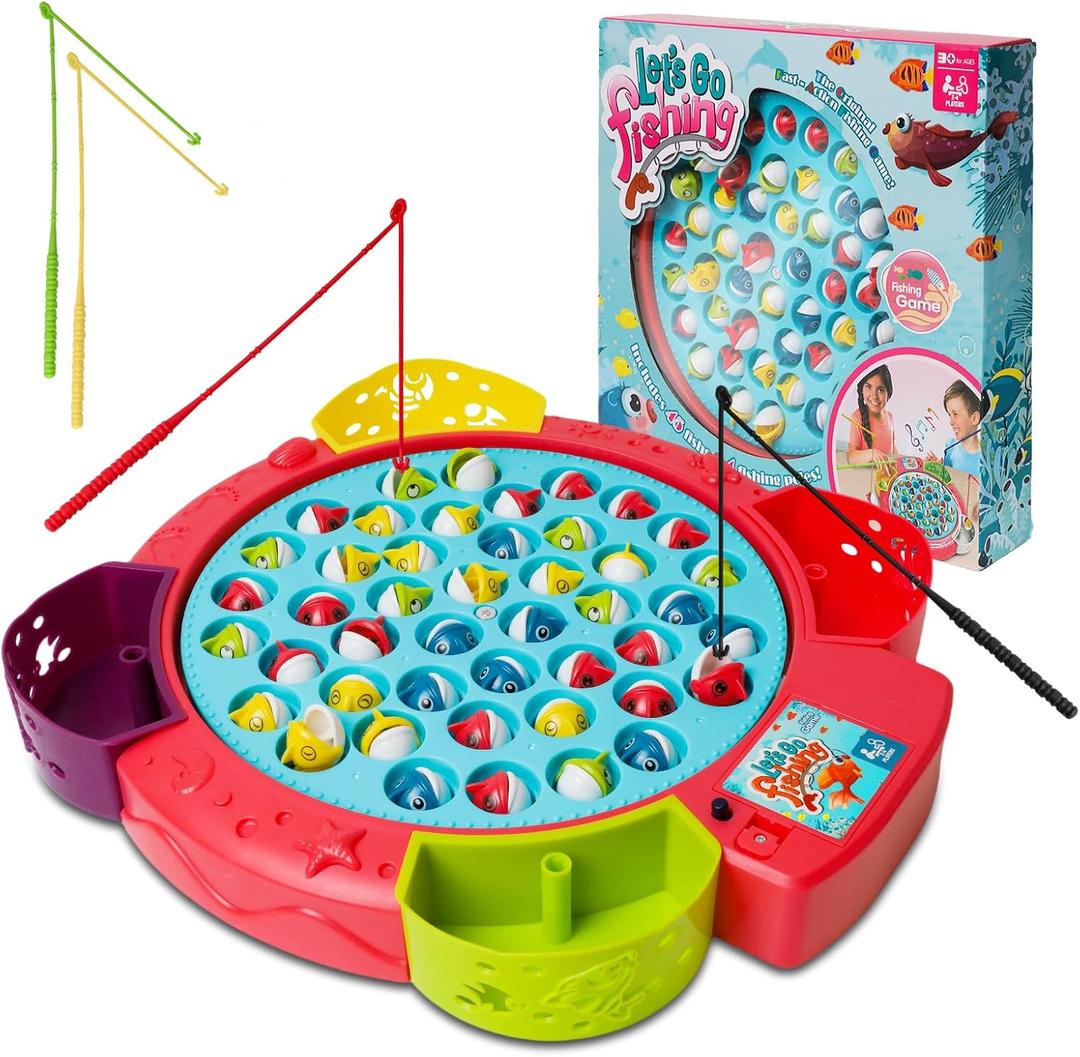 Fishing Games for Kids with 45 Fish and 4 Poles-Fishing Toy for Toddlers with 360 Rotation Board&Music,1-4 Players,Ages 3+