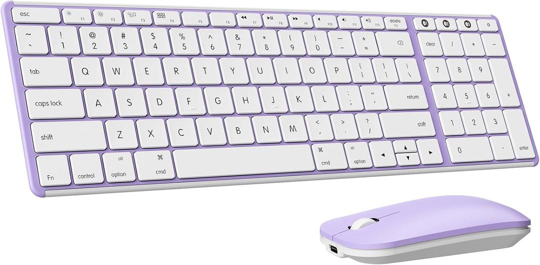 seenda Bluetooth Keyboard and Mouse Combo for Mac, SKM64-2 Rechargeable Slim Wireless Keyboard Mouse Compact, 3 Multi-Device Connection, Compatible for Mac, MacBook Pro/Air, iPad, White Purple