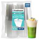 Freshware Clear Plastic Cups [100 Pack - 20 oz] Disposable Cups for Iced Coffee, Smoothie, Milkshake, Cold Drinks