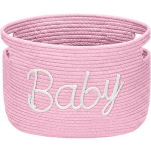 Meanplan Baby Shower Gifts Basket with Handles Large Baby Nursery Cotton Rope Basket Gifts Stuffers Storage for Newborn Room Storage, 15 x 10 x 9 Inch(Pink)
