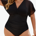 Blooming Jelly Women's Plus Size Swimsuit One Piece Bathing Suit Tummy Control Mesh V Neck Maternity Swimwear Black 4XL
