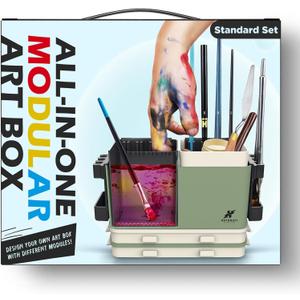 Portable All-in-One Modular Painting Station with Paint Brush Cleaner and Holders,Wet Paint Palette Tray with Lid for Miniature Painting and Acrylic Paints - Standard Set