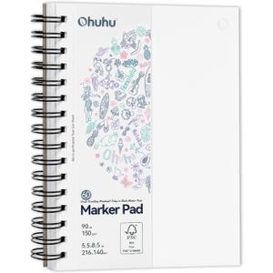 Ohuhu Double-Sided Marker Pads Art Sketchbook Bleedproof - 5.5"x8.5" Small Paper Size - 90 lb/150 gsm Smooth Drawing Paper - 60 Sheets/120 Pages, Spiral Bound Sketching Book for Alcohol Markers Paints