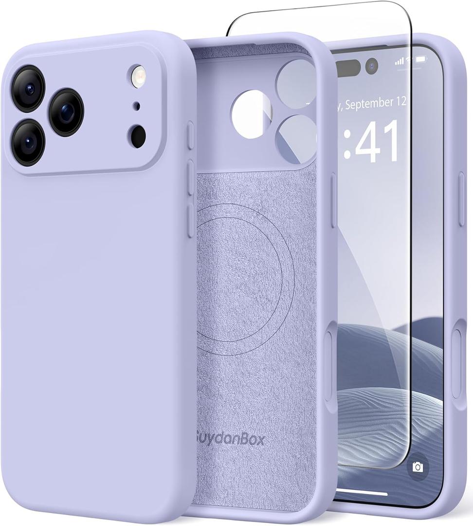 Magnetic for iPhone 17 Pro Max Case, Compatible with MagSafe, [Full Camera Protection][Screen Protector] Silicone Shockproof Protective Phone Case for iPhone 17 Pro Max 6.9", Lilac