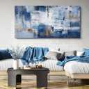 KLAKLA Blue Wall Decor - Abstract Canvas Wall Art for Living Room - Artistic Elegance Unveiled in a Beautiful Wooden Frame & Blue and White Pictures for Office Bedroom Wall Decoration Blue-White-Gray, 40"L x 20"W
