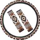 Coldinair 3PCs Fashion Leopard Aztec Print Universal Car Steering Wheel Cover and Seat Belt Shoulder Pads for Most Cars,Truck SUV for Women