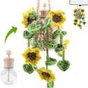 Crochet Car Air Freshener, Cute Crochet Plant for Rear View Mirror, Handmade Car Mirror Hanging Accessories, Plant Botanical Fern Leaf Design with 10ml Refillable Glass Essential Oil Bottle for Home (Sunflower)