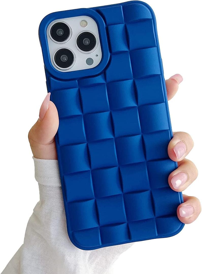Ginkgonut Compatible with iPhone 13 Pro Max Case for Women/Girls, Soft Silicone Cute 3D Laid Desgin Shockproof Raised Bumper Corners Case.（Dark Blue）