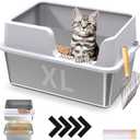 XL Stainless Steel Sifting Cat Litter Box with Sifting Box & Bottom Pan, Sifting Cat Litter Pan High Side, No Mess, Nnti-Odor, Easy to Clean, Metal Cat Litter Box with 1 Metal Scooper & 10 Liners