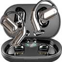 Open Ear Bone Conduction Bluetooth 5.4 Headphones,Wireless Earbuds Built-in Mic Sport Over Earphones with Comfort Ear Hooks LED Display Charging Case,Waterproof IPX7 Headset for Running Fitness,Black