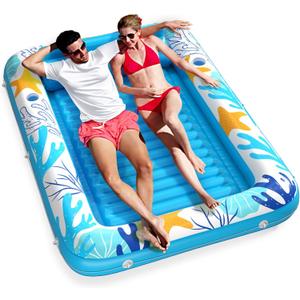 Inflatable Tanning Pool Lounger Float - Jasonwell 4 in 1 Sun Tan Tub Sunbathing Pool Lounge Raft Floatie Toys Water Filled Tanning Bed Mat Pad for Adult Blow Up Kiddie Pool Kids Ball Pit