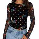 Pride Sheer Tops for Women LGBT Mesh Long Sleeve Top See Through Sexy Going Out Tee Love Wins Graphic Undershirt (Black, S)