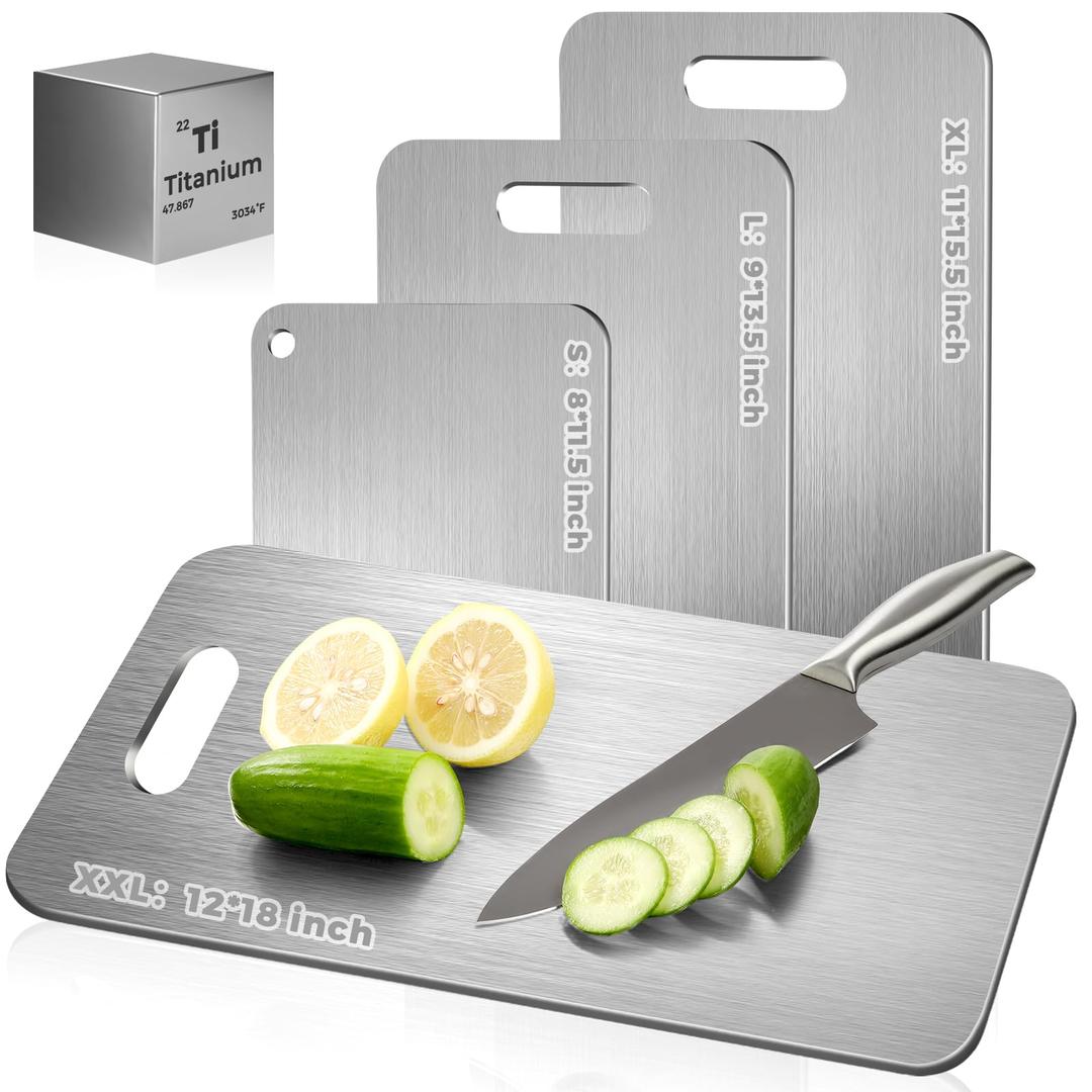 Katuchef Titanium Cutting Board - Upgraded 100% Pure Titanium Cutting Boards for Kitchen Non Toxic, Double Sided Food Grade Hygiene Non Moldy Dishwasher Safe Meat Fruit Metal Board (1PC 8x11.5 Inch)