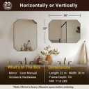 Gold Octagon Bathroom Mirror, 22x30 Inch Stainless Steel Metal Frame, Anti-Rust, Shatterproof HD Glass, Wall Mounted for Bathroom, Bedroom, Living Room