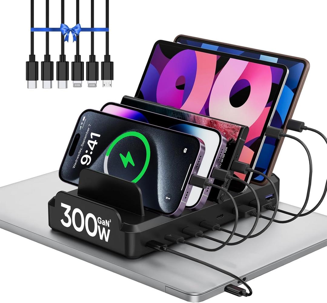 300W Charging Station for Multiple Devices, 8 Port Multi USB C Fast Charger Station Dock for MacBook iPhone 17/16/15/14/13/12 Samsung Pixel Series iPad, Black (6 Mixed Short Cables Included) 300W Charging Station for Multiple Devices, 8 Port Multi USB C Fast Charger Station Dock for MacBook iPhone 17/16/15/14/13/12 Samsung Pixel Series iPad, Black (6 Mixed Short Cables Included)