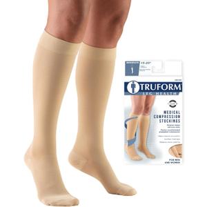 Truform 15-20 mmHg Compression Stockings for Men and Women, Knee High Length, Closed Toe, Beige, Large