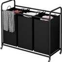 LINZINAR 3-Bag Laundry Basket, Black Laundry Hamper, 35.6 Gal(135 L) Laundry Sorter Cart Laundry Room Organization with Heavy Duty Rolling Lockable Wheels and Removable Bags