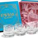 GLASSIQUE CADEAU Vintage Art Deco 1920s Lowball Cocktail Glasses | Set of 4 | 9 oz Crystal Old Fashioned Glassware for Drinking Classic Bar Drinks | Heavy Base Short Rocks Tumblers for Women