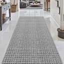DEXI Hallway Runner Rug 3.3x6.7, Woven Braided Farmhouse Runner Carpet Indoor, Absorbent Thin Long Entryway Runners for Kitchen, Laundry Room, Patio Entrance, Checkered Grey