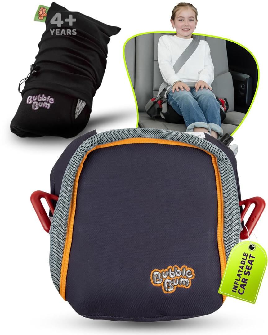bubblebum Inflatable Travel Booster, Backless Car Seat for Kids Ages 4+, Portable Child Safety Seat for Cars, Lightweight Carseat for 40100 lbs  Gray (Gray - Orange)