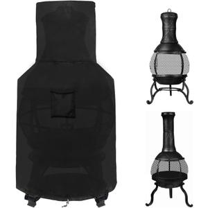 WOMACO Chiminea Cover Waterproof Patio Chiminea Fire Pit Cover Heavy Duty Weather Resistant Outdoor Chimney Protective Cover (25" D x 50" H, Black)