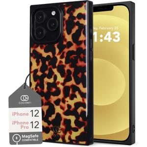 Cocomii - Rectangle Case Compatible with iPhone 12/12 Pro - Compatible with MagSafe, Tortoiseshell Pattern, Animal Print, Glossy, Magnetic Phone Case for iPhone 12/12 Pro 6.1 inch, Black/Amber