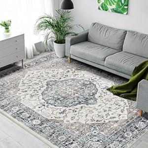 6x9 Area Rugs for Living Room, Vintage Boho Rug Non-Shedding Carpet Non-Slip Rug Stain Proof Washable Rug for Dining Room Bedroom Entryway Kitchen