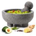 Luvan Large Mortar and Pestle Set, 4 Cups Unpolished Granite Natural Stone Grinder Bowl for Molcajete Guacamole Bowl Crushing/Mexicano Guacamole, Spices Grinder, Herb Crusher, Salsa Pesto-8IN/Gray