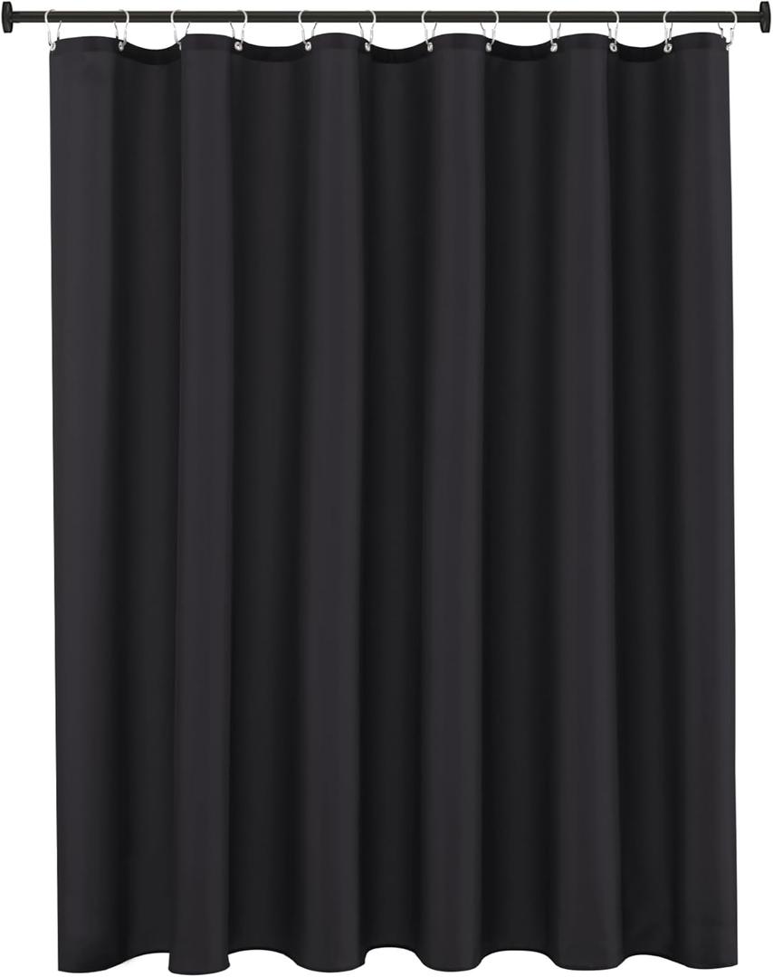 Biscaynebay Fabric Extra Long Shower Curtain Liners 72" Width by 96" Length, Black Water Resistant Bathroom Curtains, Rust Resistant Grommets Top Weighted Bottom Machine Washable