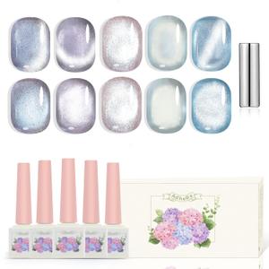 ADHERE Cat Eye Gel Nail Polish Set, Holographic Glitter 5 Colors 12ml with Magnet Stick Gel Polish Soak Off Led Gel Polish Kit Nail Art Gel Manicure Salon DIY Gifts